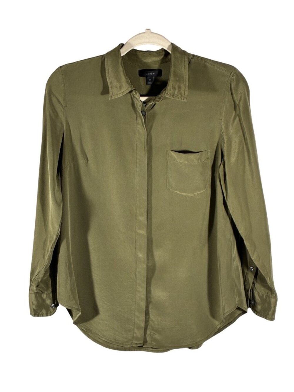 J.Crew Womens Olive Green 100% Silk Button-Up Blouse Size 8P business career